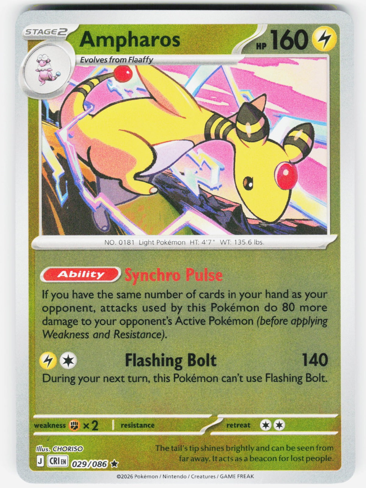 Ampharos Rare Reverse Holo CRI 029/086 NM