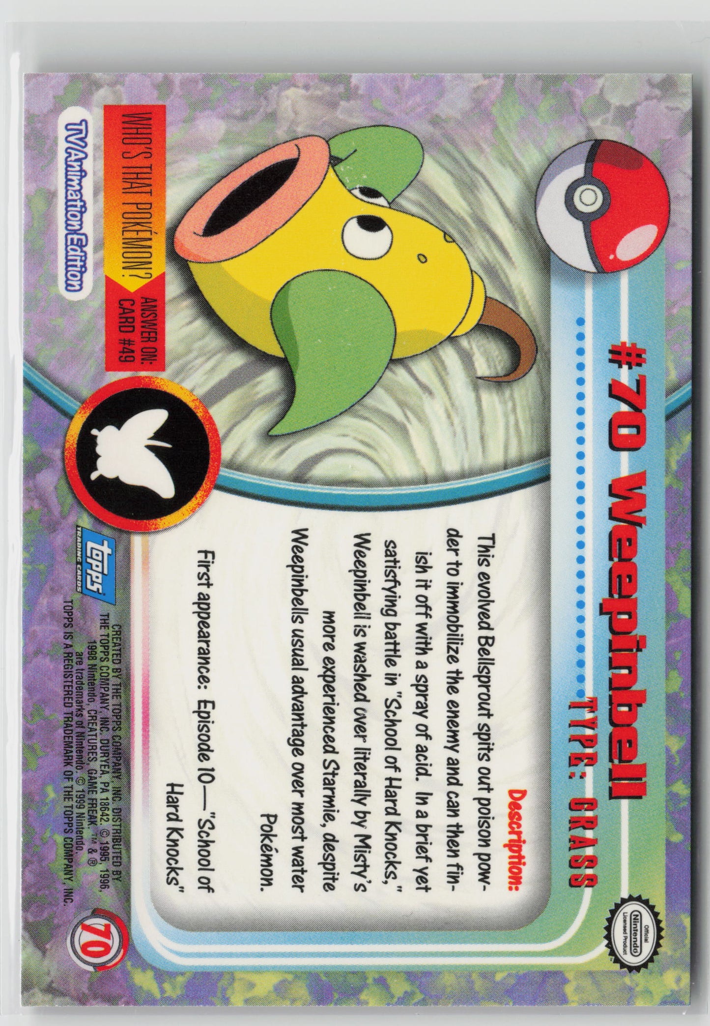 Weepinbell #70 Topps TV Animation Series 1999 Non-Holo NM (Back)