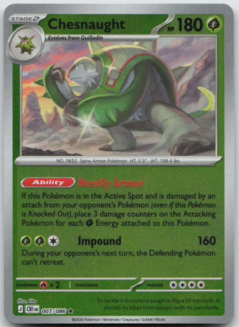 Chesnaught Rare Reverse Holo CRI 007/086 NM
