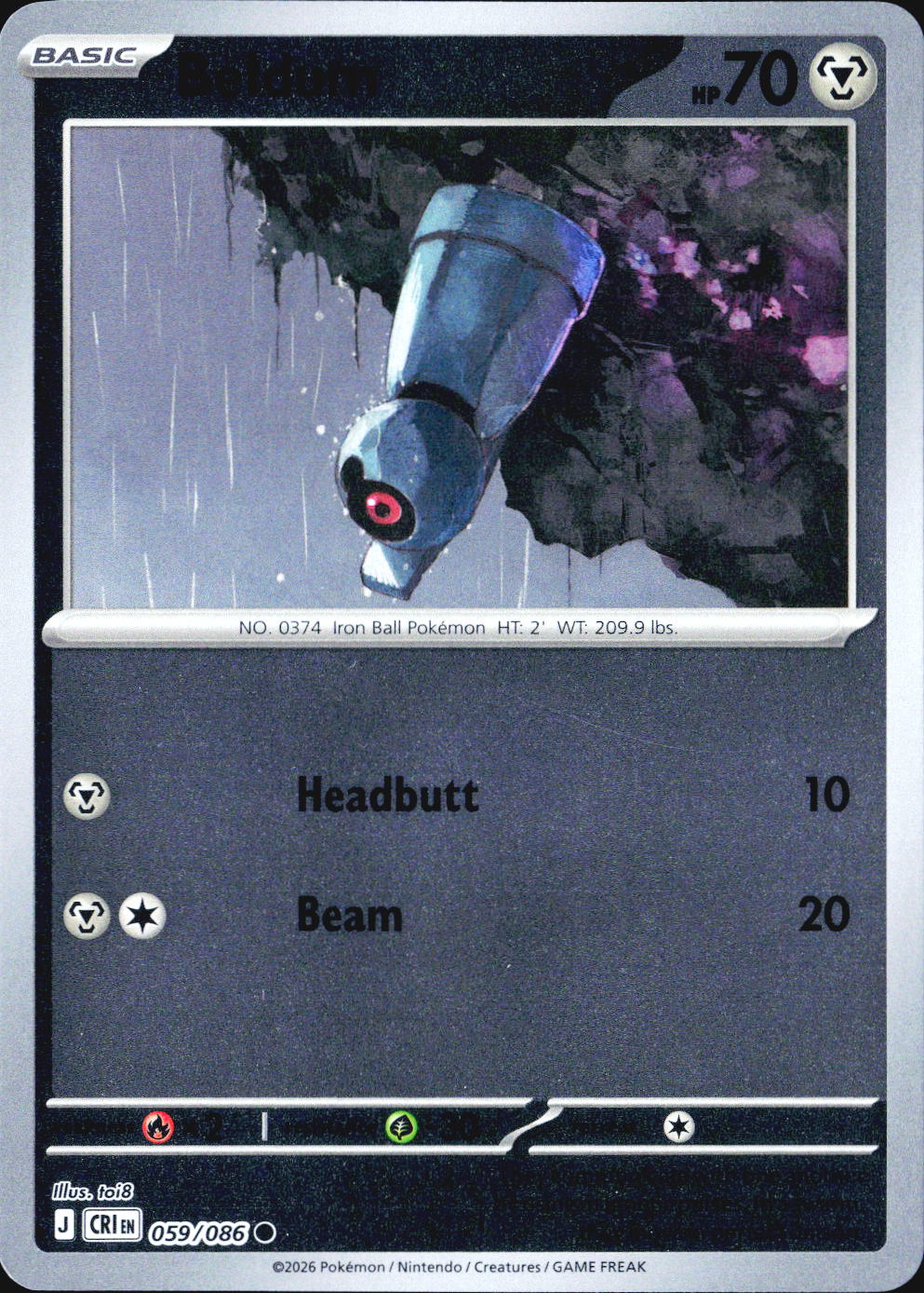Beldum Common Reverse Holo CRI 059/086 NM