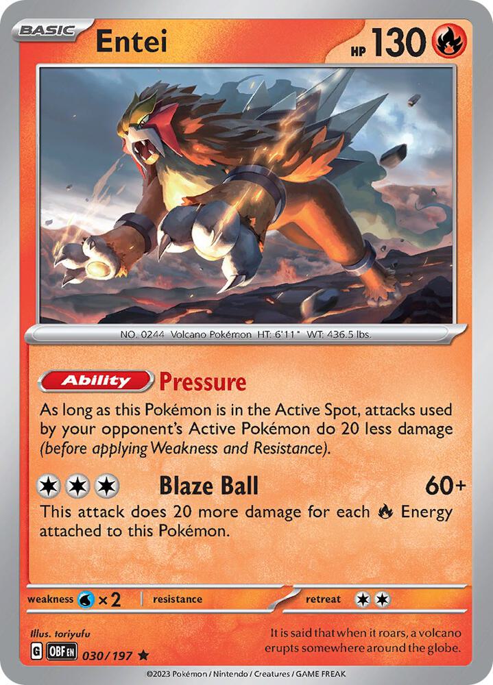 Entei Rare Holo OBF 030/197 NM