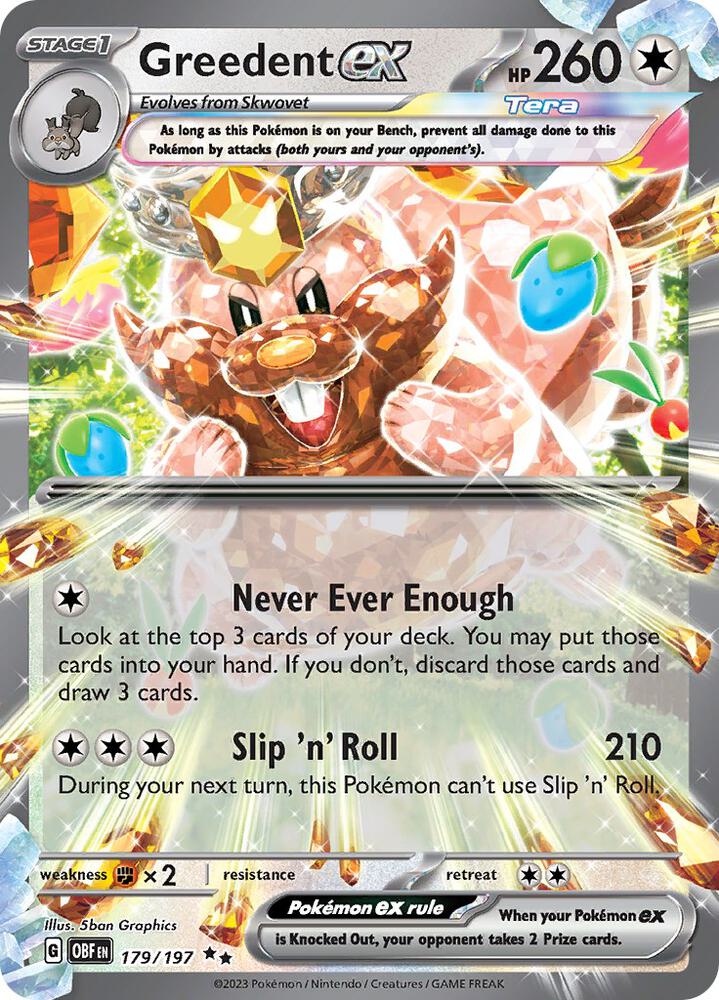 Greedent ex Double Rare Holo OBF 179/197 NM
