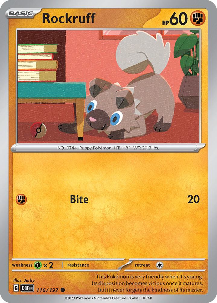 Rockruff Common Reverse Holo OBF 116/197 NM