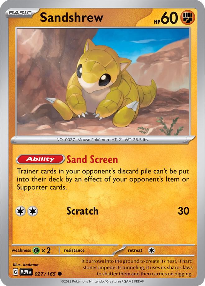Sandshrew Common Regular MEW 027/165 NM