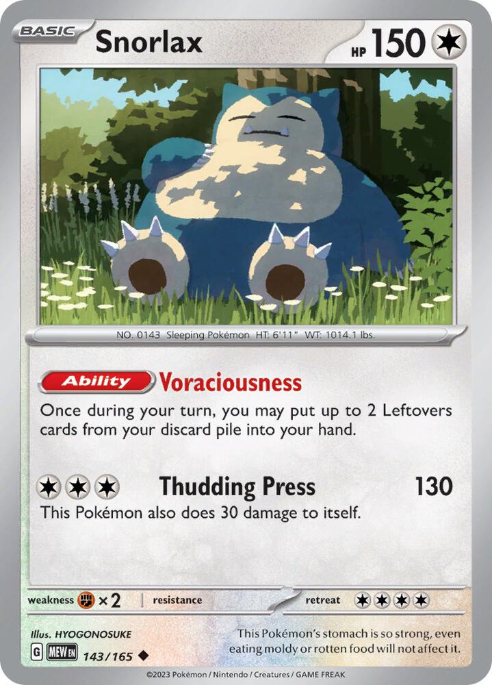 Snorlax Uncommon Regular MEW 143/165 NM