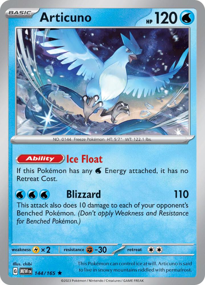 Articuno Rare Holo MEW 144/165 NM