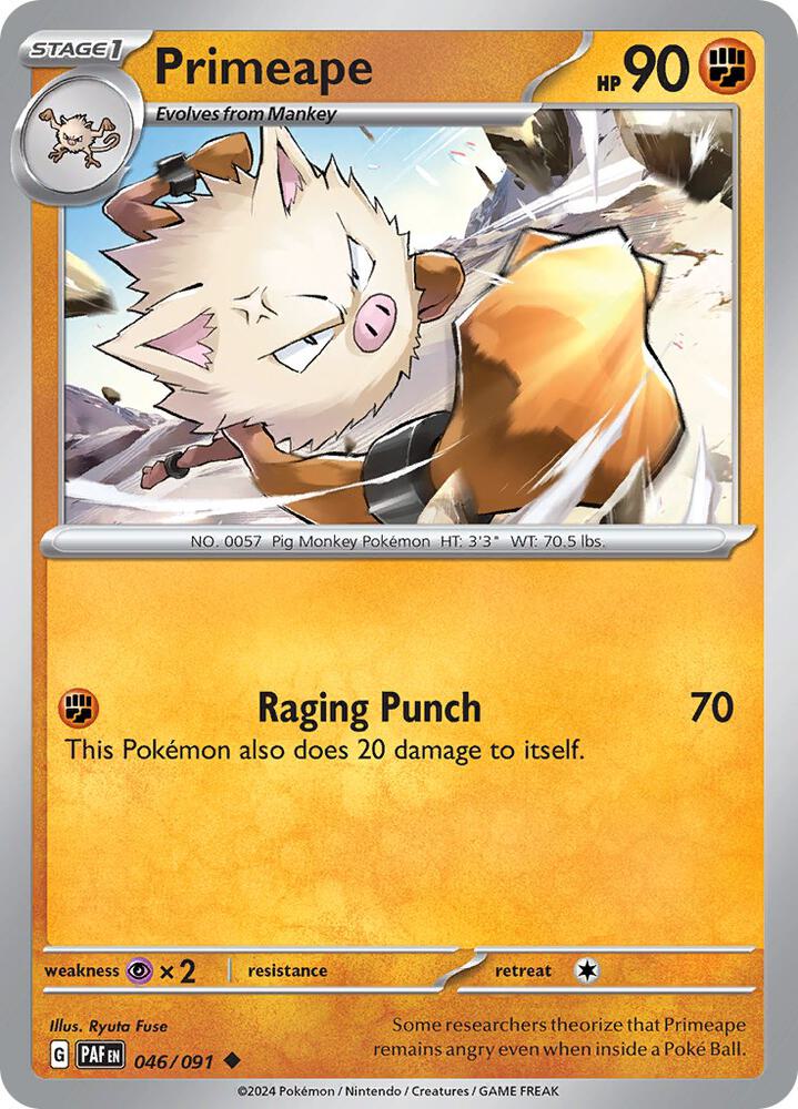 Primeape Uncommon Reverse Holo PAF 046/091 NM