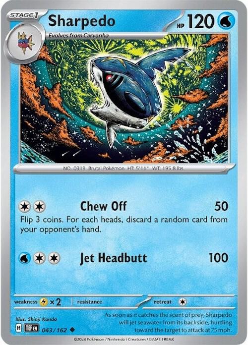 Sharpedo Uncommon Reverse Holo TEF 043/162 NM