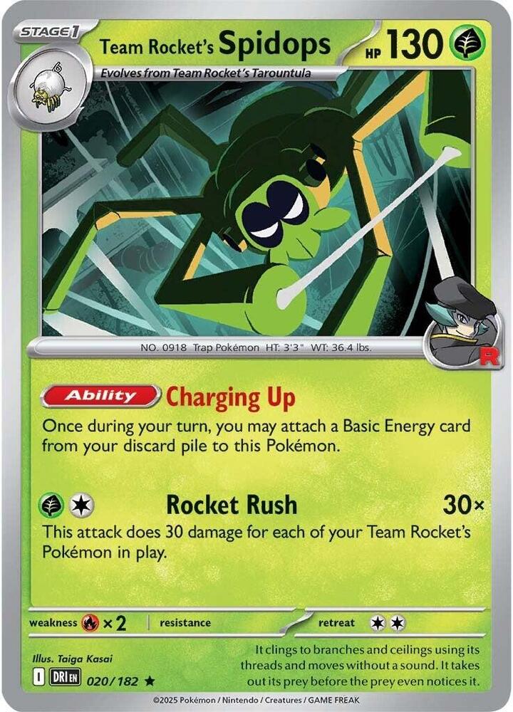 Team Rocket's Spidops Rare Holo DRI 020/182 NM