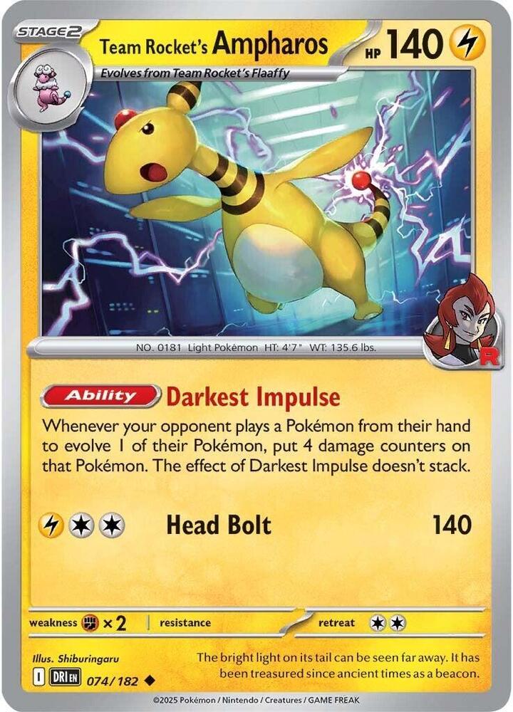 Team Rocket's Ampharos Uncommon Regular DRI 074/182 NM