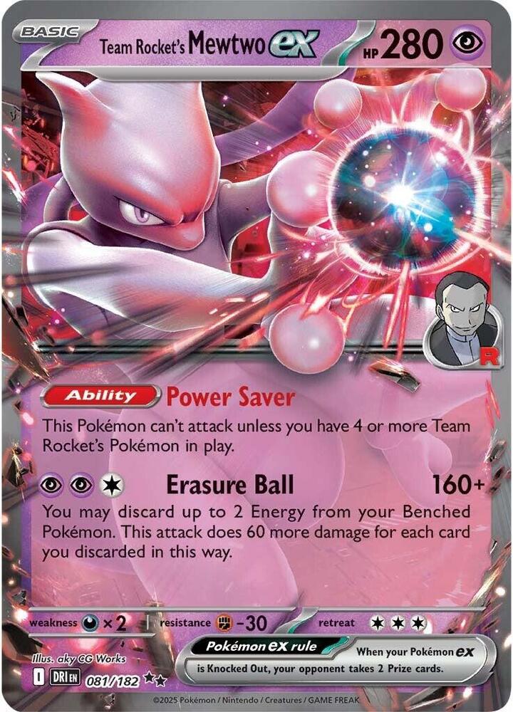 Team Rocket's Mewtwo ex Double Rare Holo DRI 081/182 NM