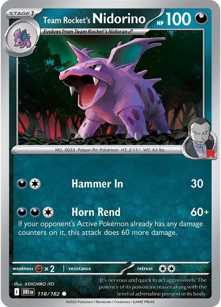 Team Rocket's Nidorino Common Reverse Holo DRI 118/182 NM