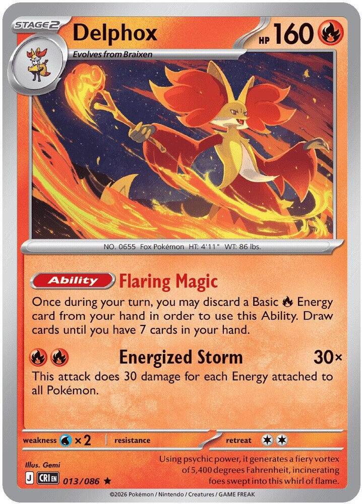 Delphox Rare Holo CRI 013/086 NM
