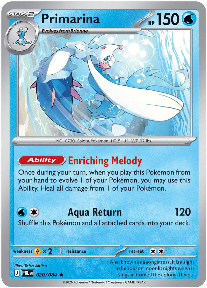 Primarina Rare Holo PBL 020/084 NM