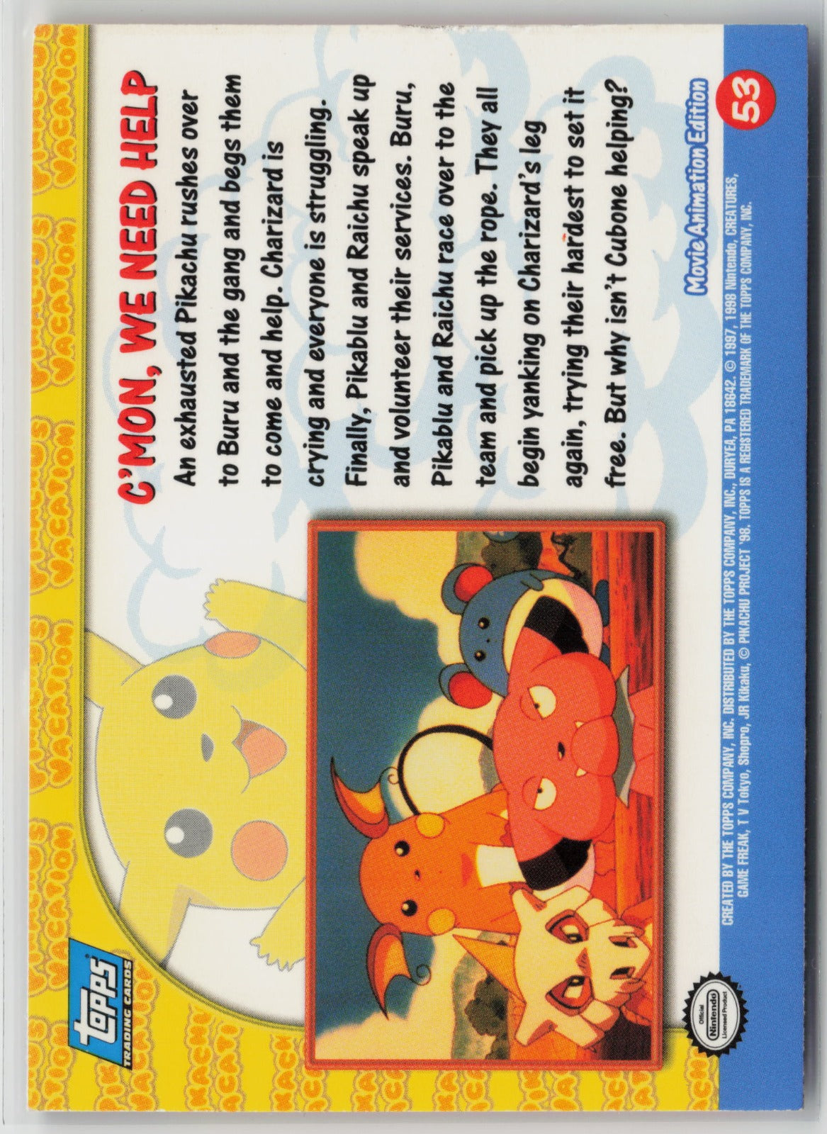 Topps C'mon, We Need Help Pikachu's Vacation #53 NM (Back)