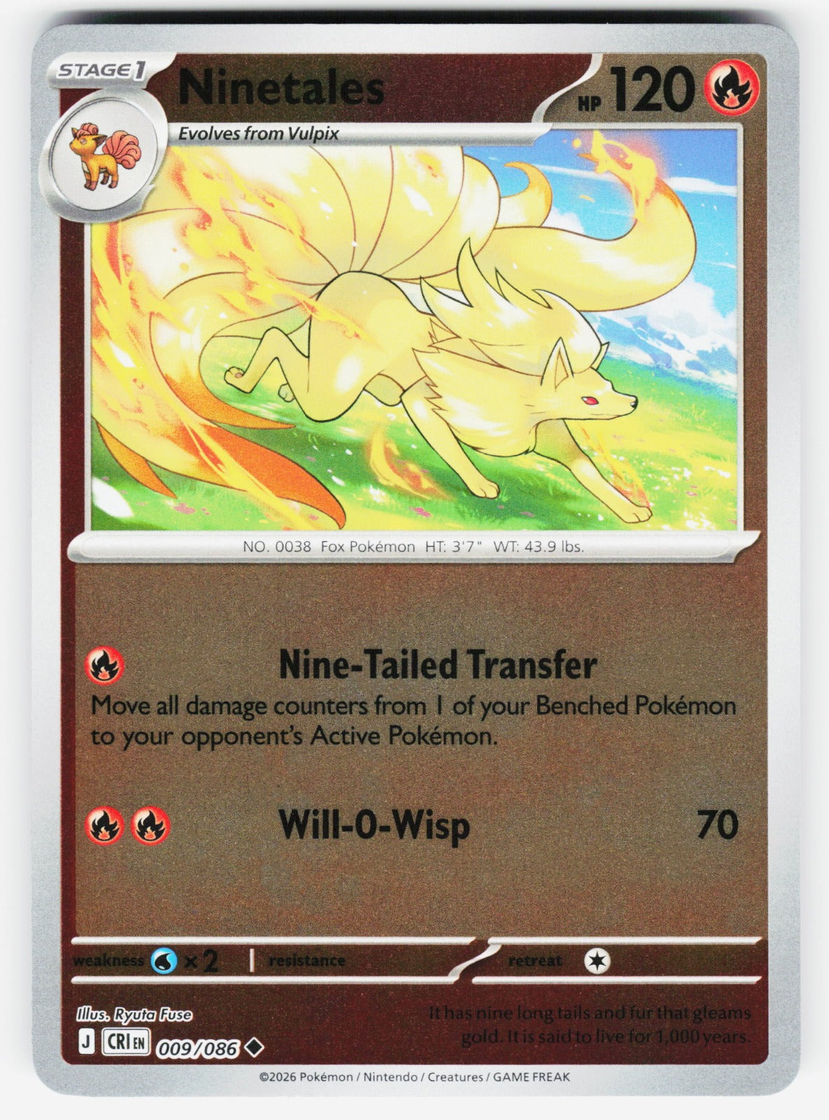 Ninetales Uncommon Reverse Holo CRI 009/086 NM
