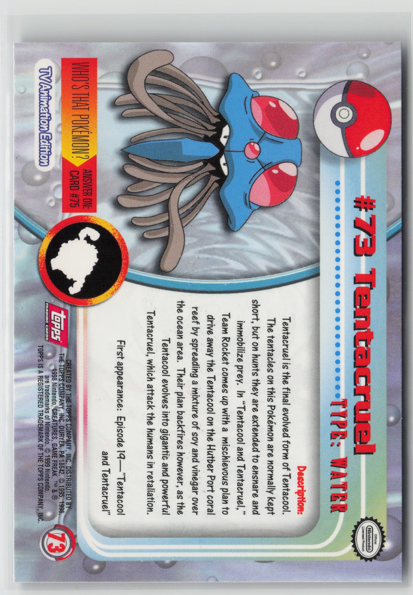 Tentacruel #73 Topps TV Animation Series 1999 Non-Holo NM (Back)