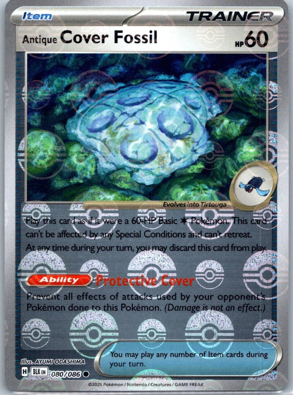 Antique Cover Fossil (Poke Ball Pattern) Common Holo BLK 080/086 NM