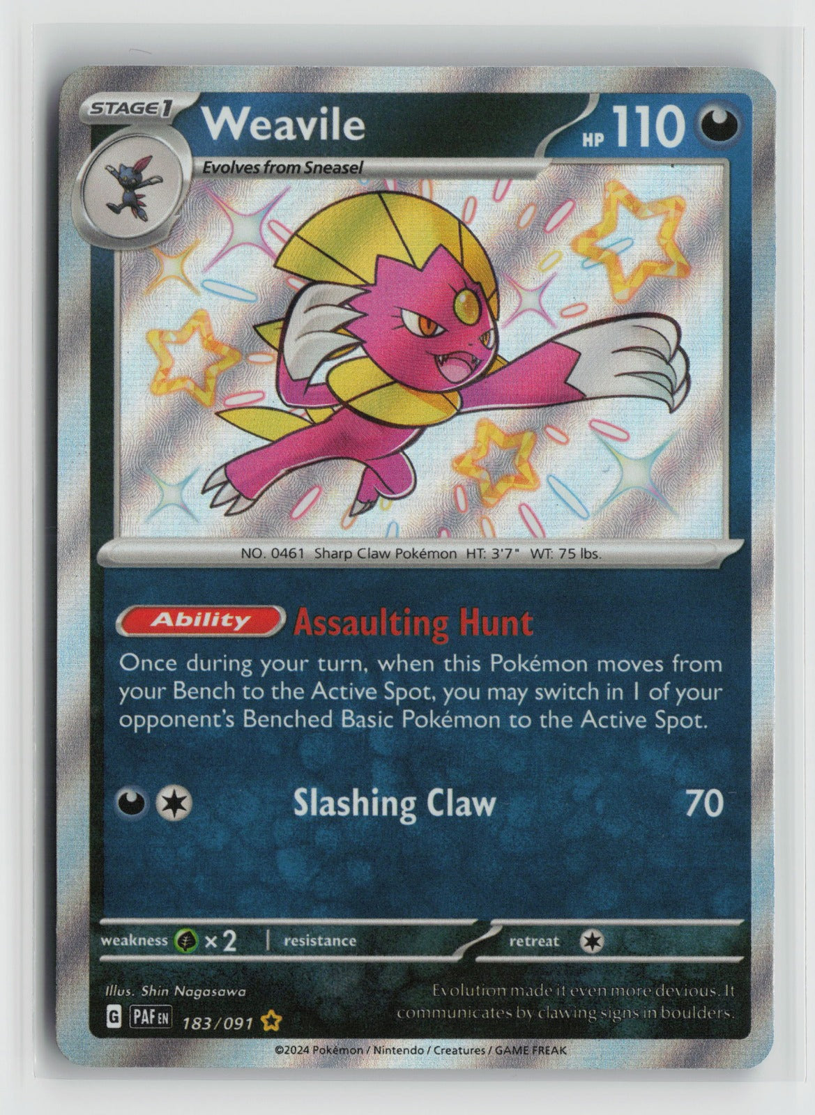 Weavile Shiny Rare Holo PAF 183/091 NM