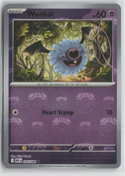 Woobat (Master Ball Pattern) Common Holo WHT 036/086 NM