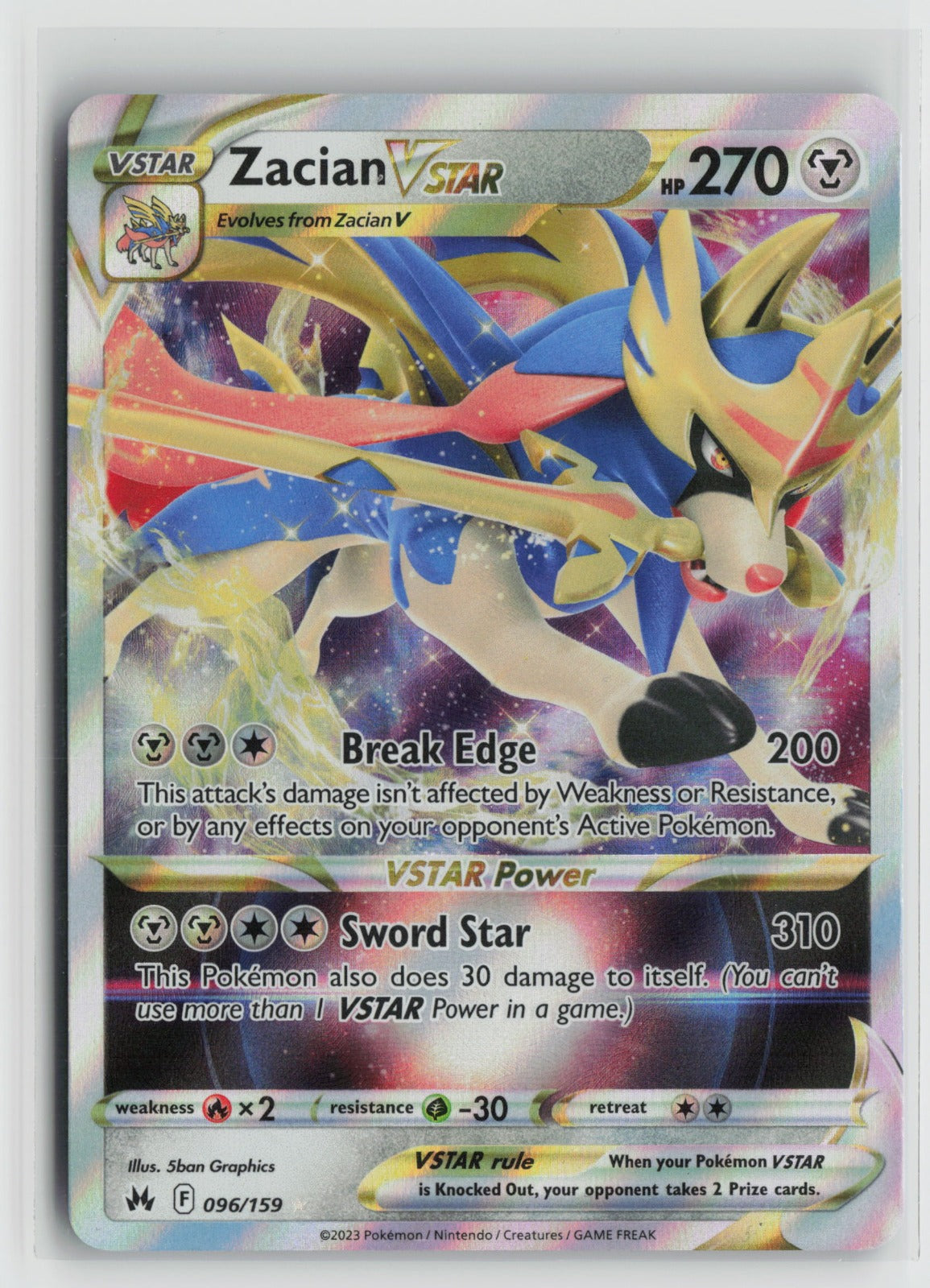 Zacian VSTAR Ultra Rare Holo CRZ 096/159 NM
