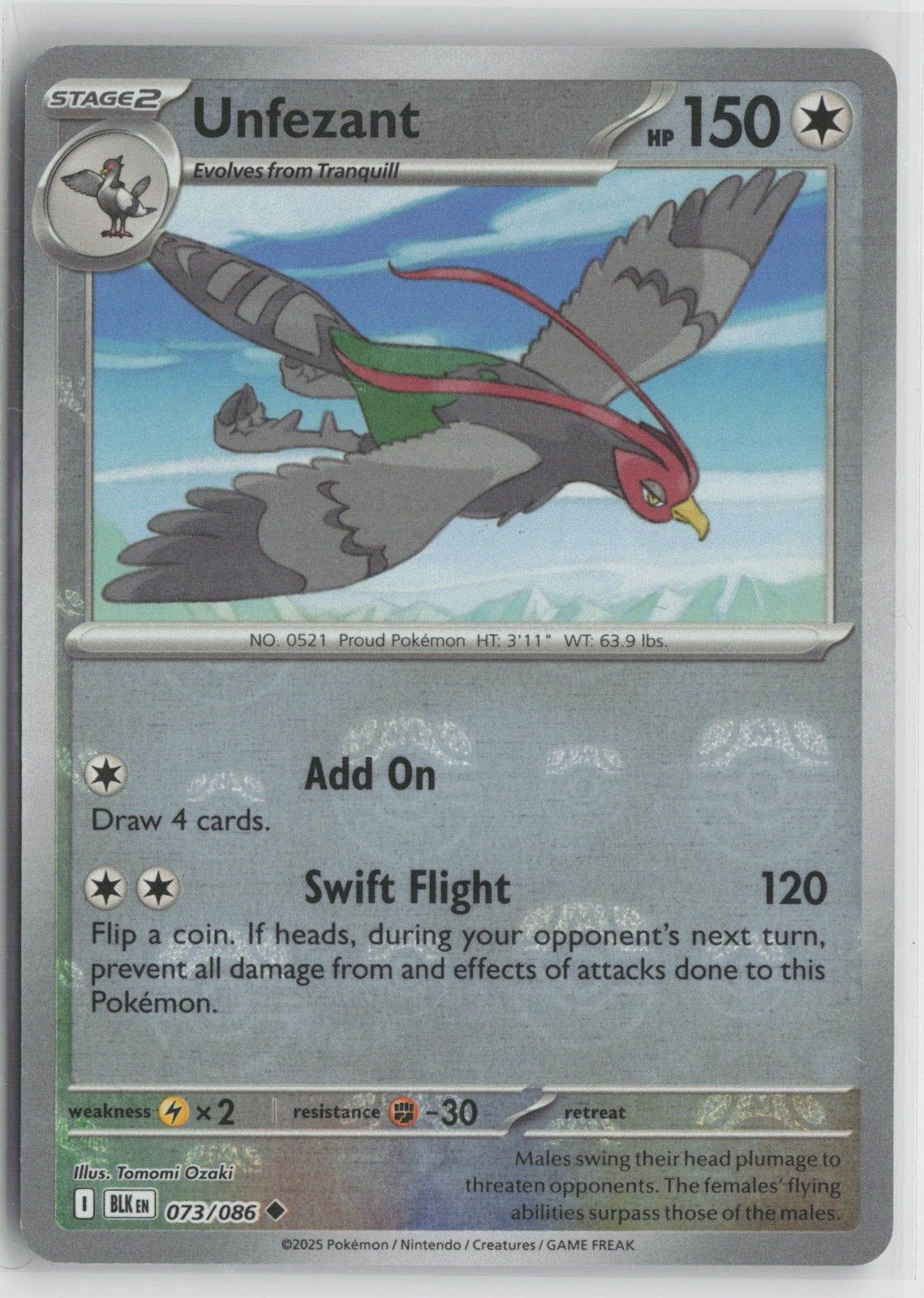 Unfezant (Master Ball Pattern) Uncommon Holo BLK 073/086 NM