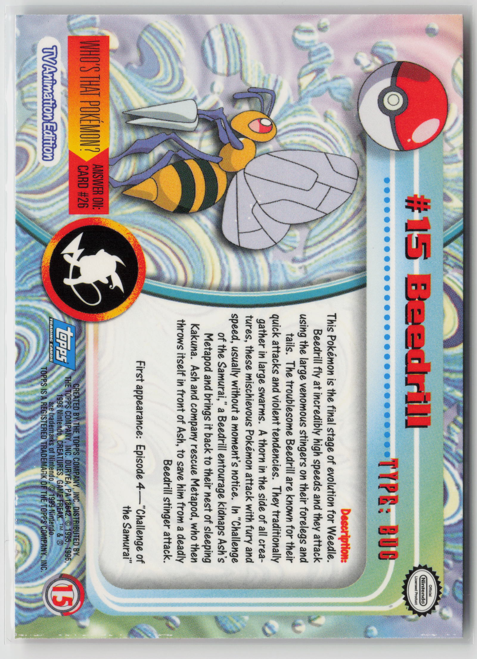 Beedrill #15 Topps TV Animation Series 1999 Non-Holo NM (Back)