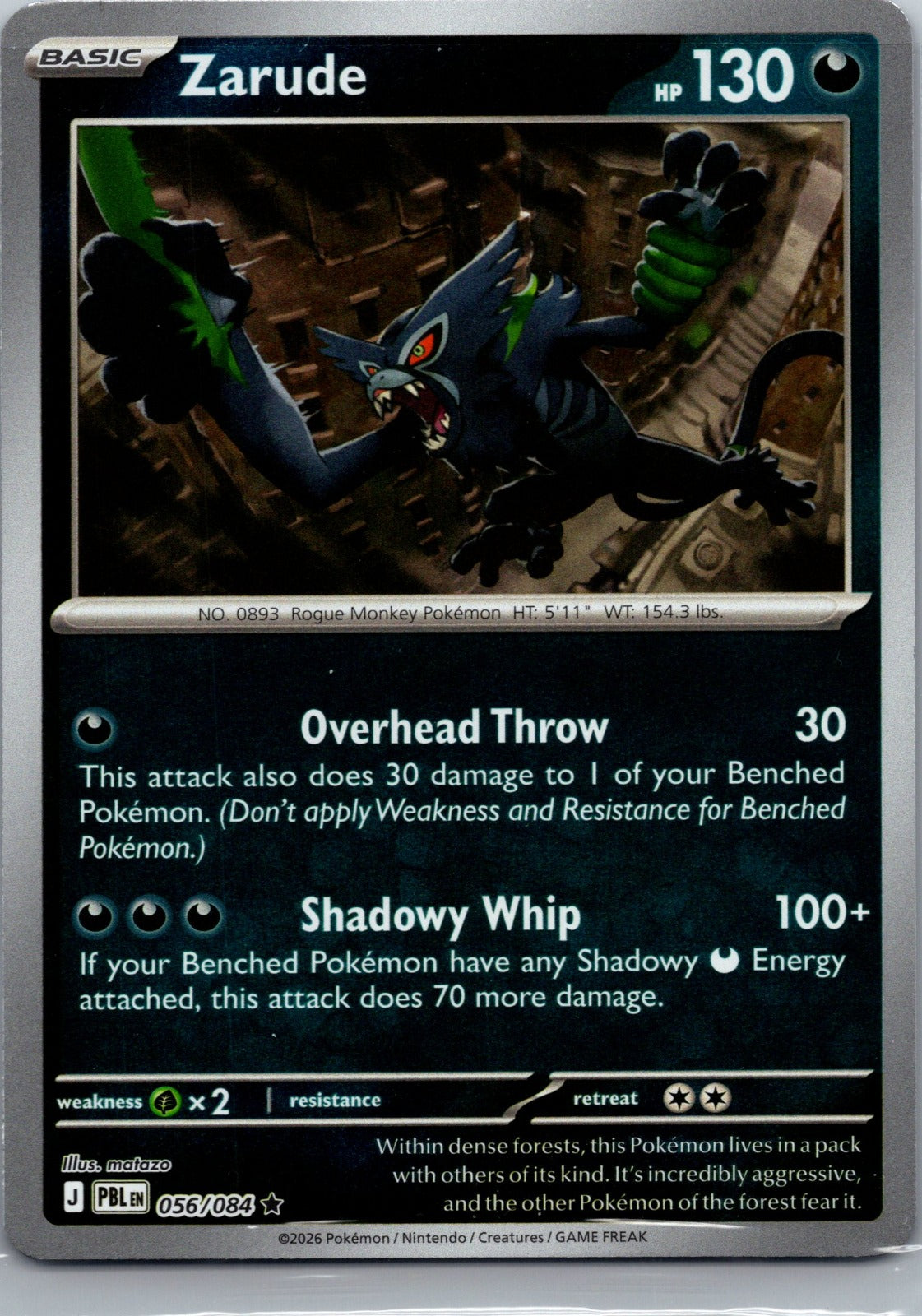 Zarude Rare Reverse Holo PBL 056/084 NM