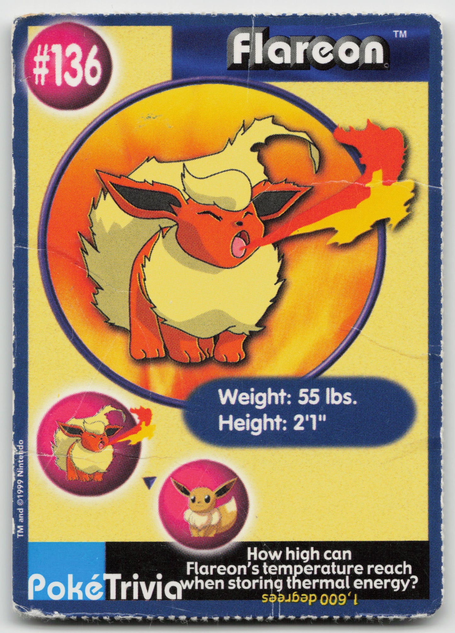 Flareon #136 PokeTrivia Burger King Promo Card LP
