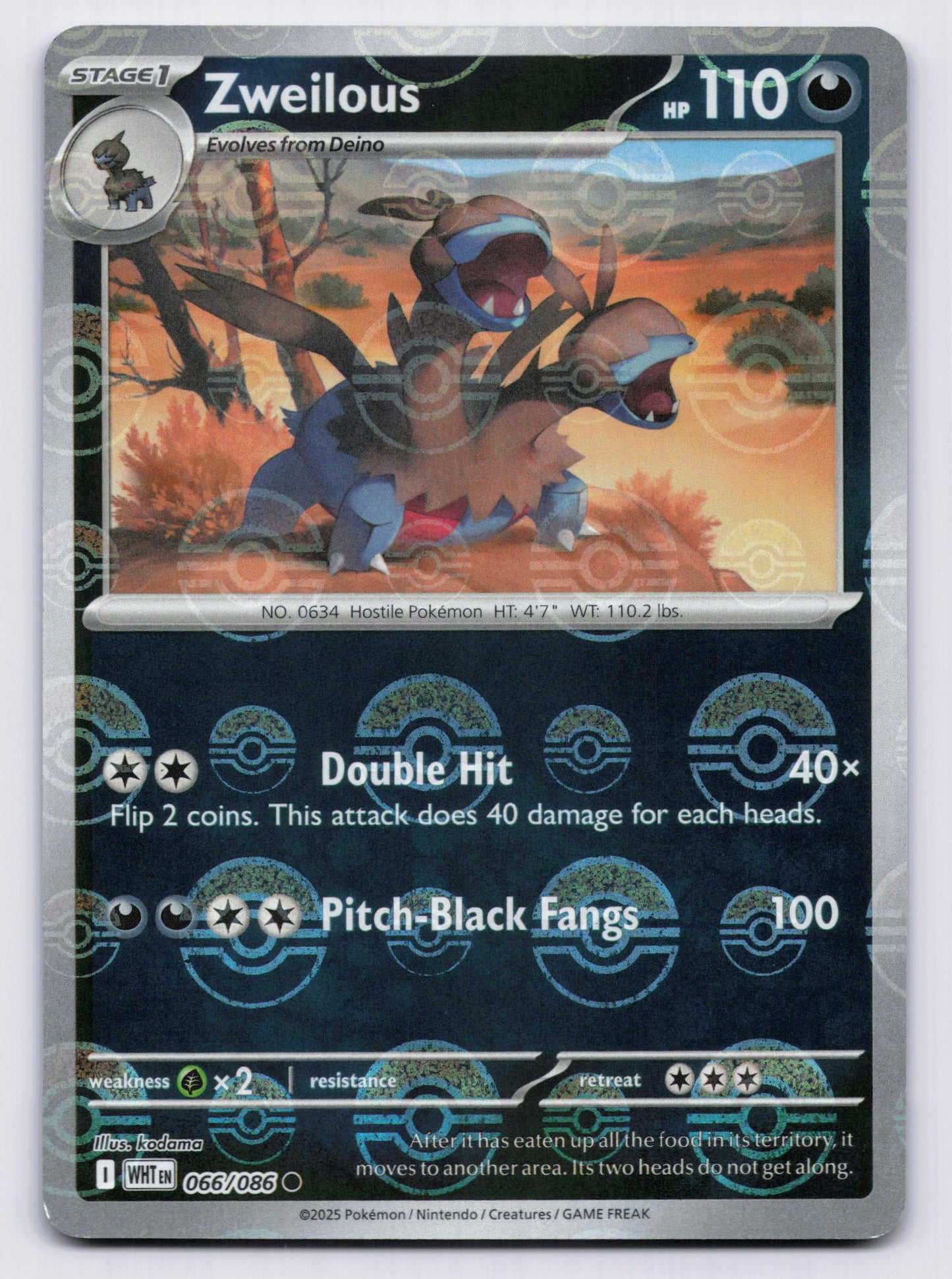 Zweilous (Poke Ball Pattern) Common Holo WHT 066/086 NM