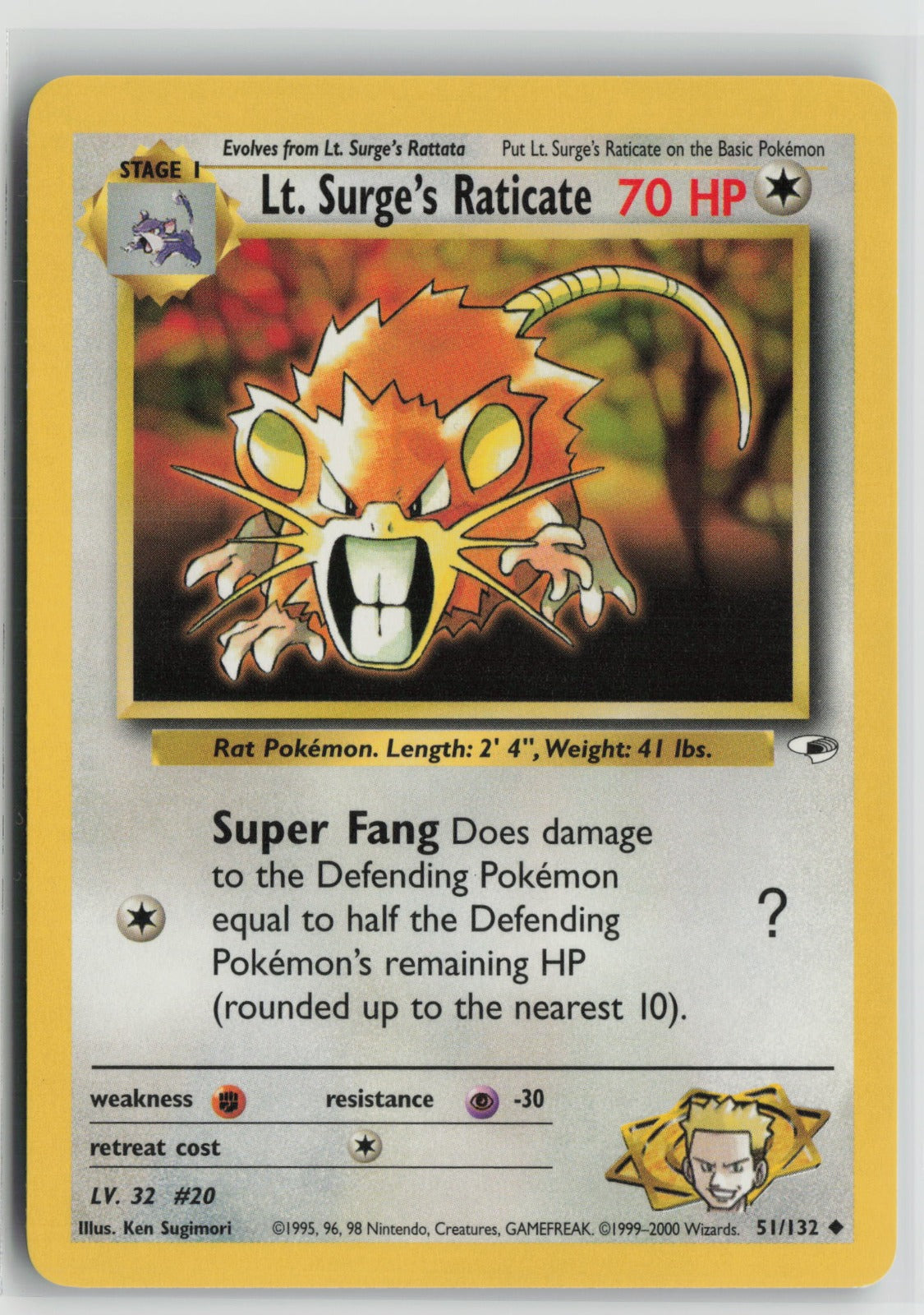 Lt. Surge's Raticate Uncommon Unlimited G1 051/132 NM