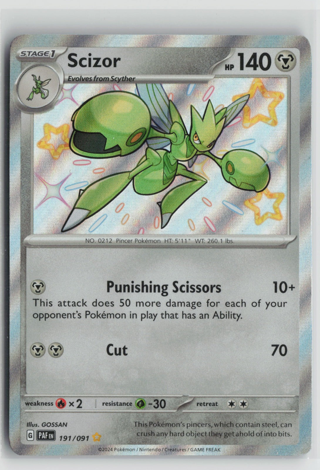Scizor Shiny Rare Holo PAF 191/091 NM
