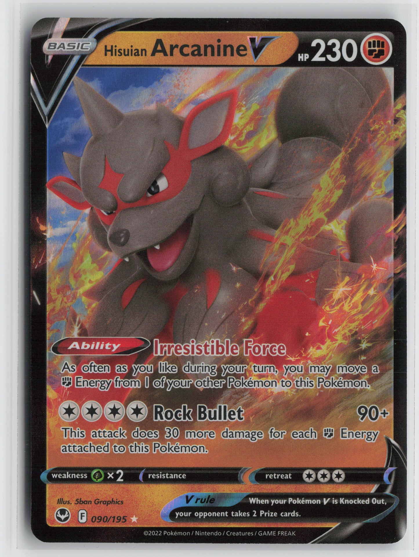 Hisuian Arcanine V Ultra Rare SWSH12: Silver Tempest 090/195 NM