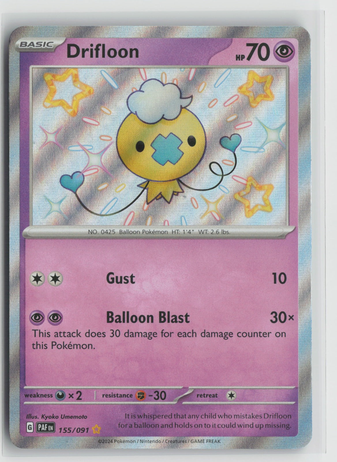 Drifloon Shiny Rare Holo PAF 155/091 NM
