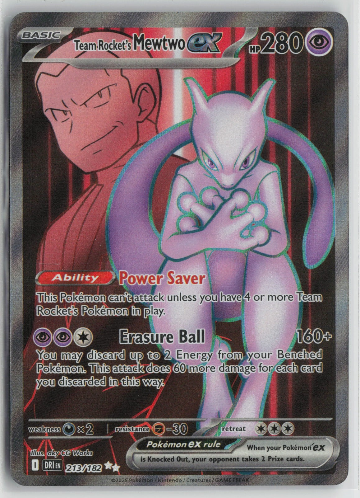 Team Rocket's Mewtwo ex Ultra Rare Holo DRI 213/182 NM