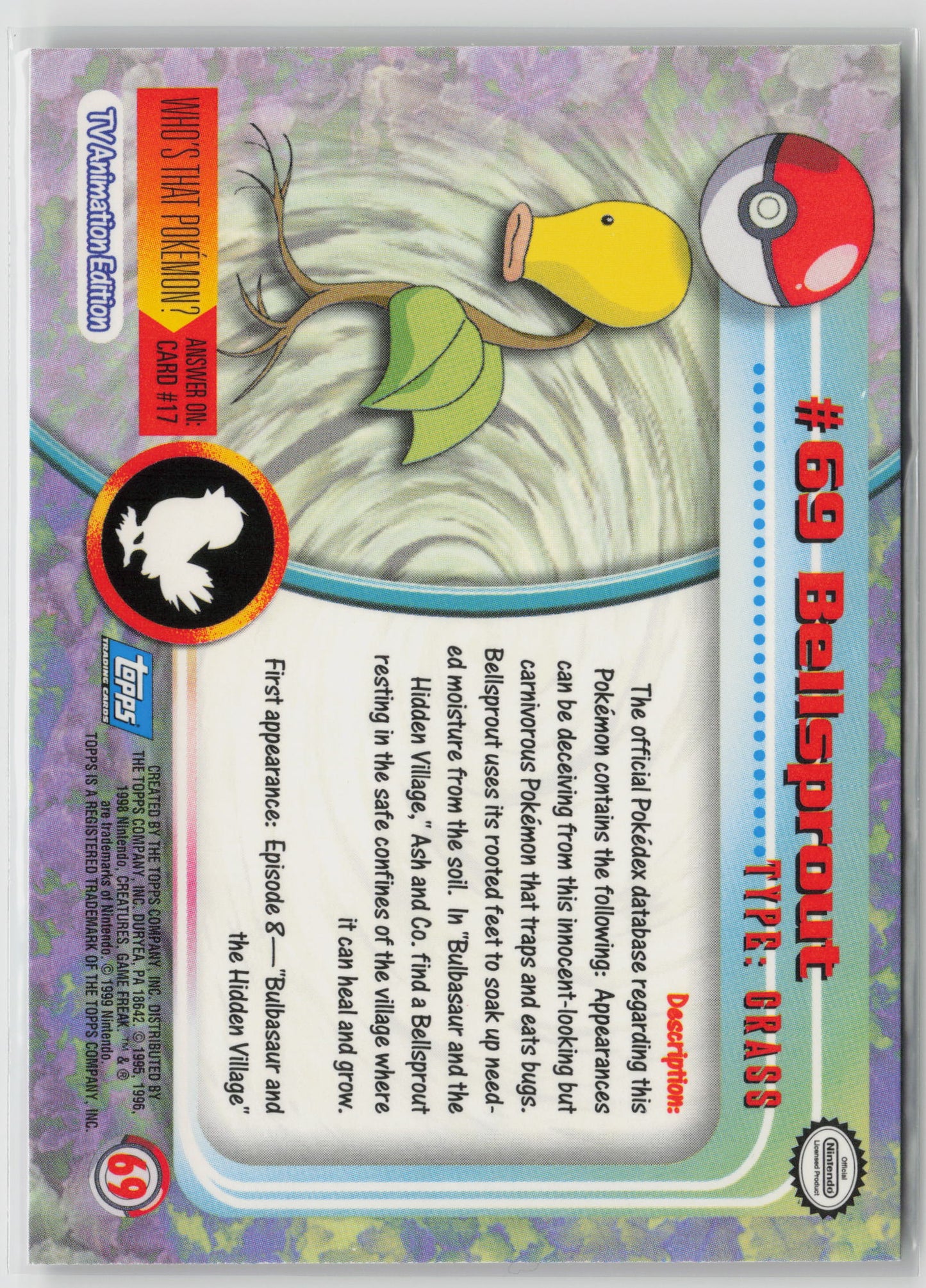 Bellsprout #69 Topps TV Animation Series 1999 Non-Holo LP (Back)