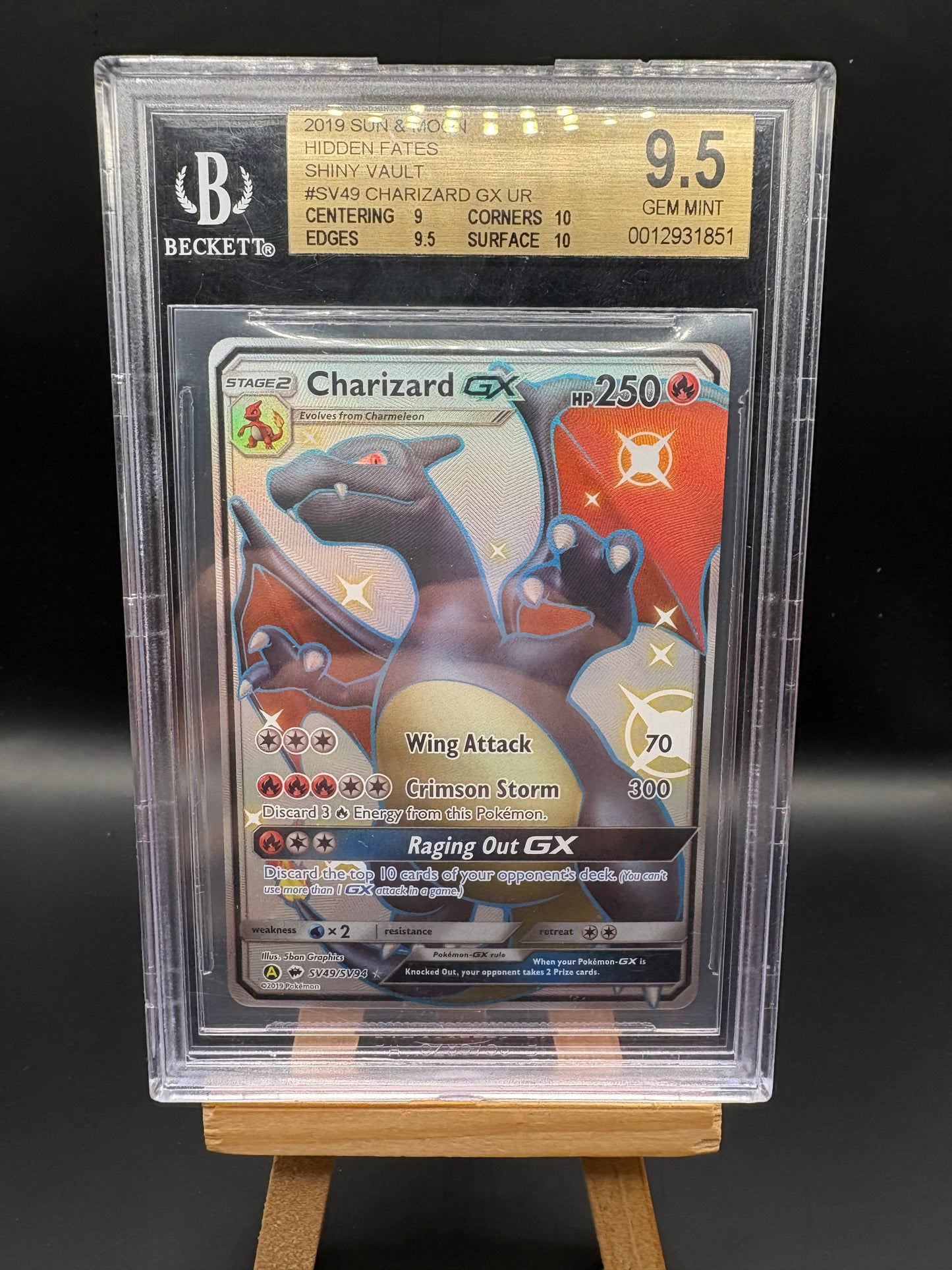 Charizard GX - S&M Hidden Fates Shiny Vault #SV49/SV94 - Beckett 9.5
