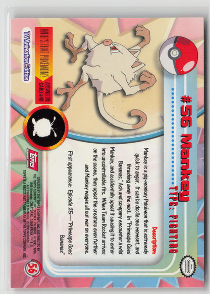 Mankey #56 Topps TV Animation Series 1999 Non-Holo NM (Back)