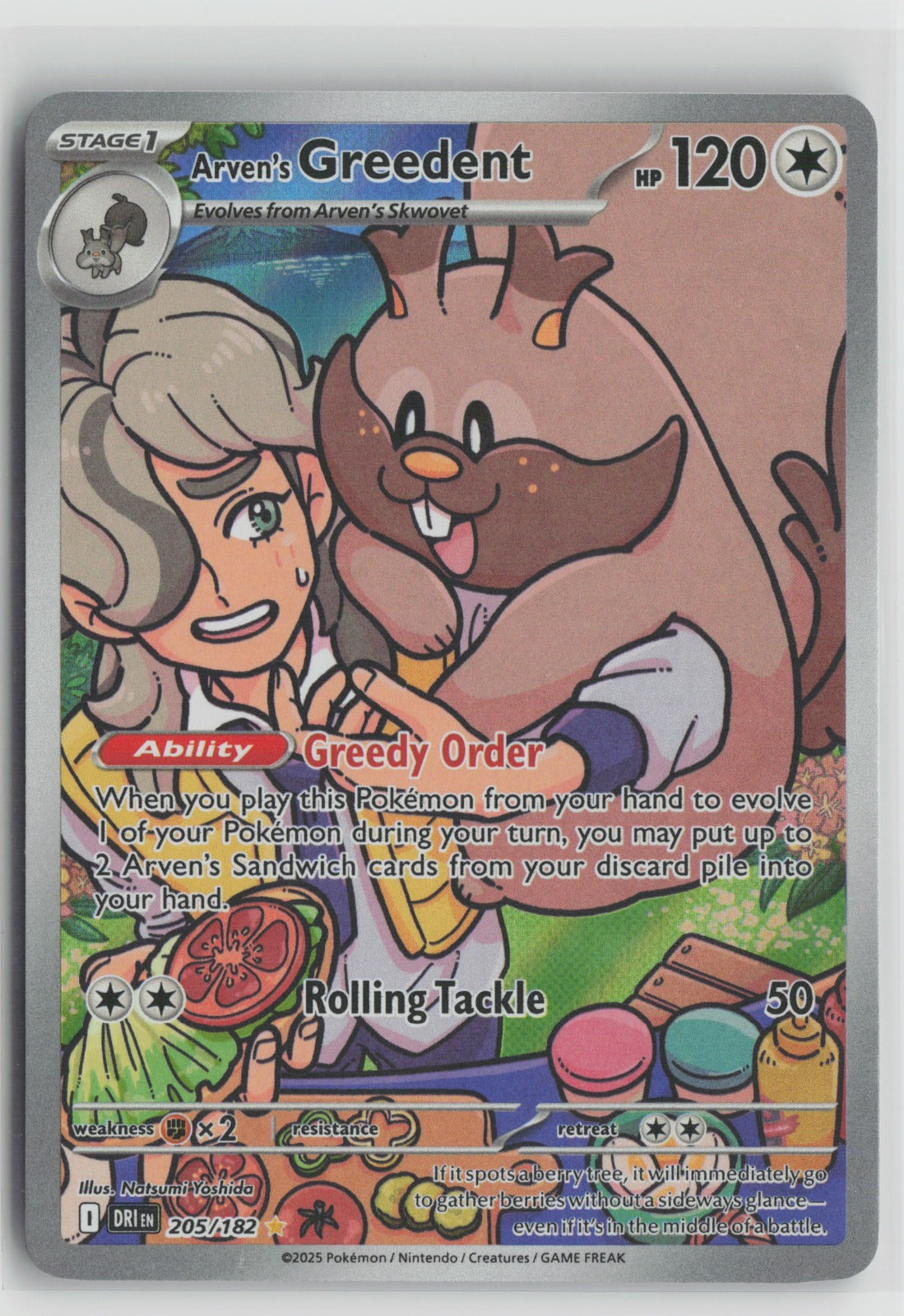 Arven's Greedent Illustration Rare Holo DRI 205/182 NM