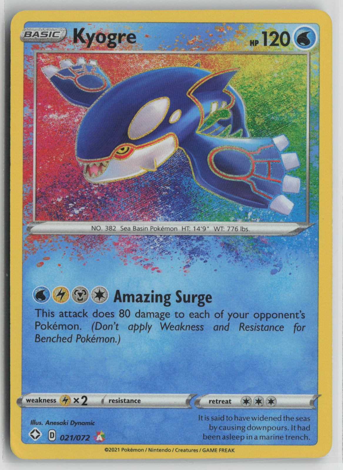 Kyogre Amazing Rare Holo SHF 021/072 NM