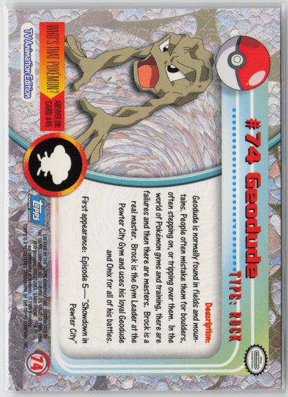 Geodude #74 Topps TV Animation Series 1999 Non-Holo LP (Back)