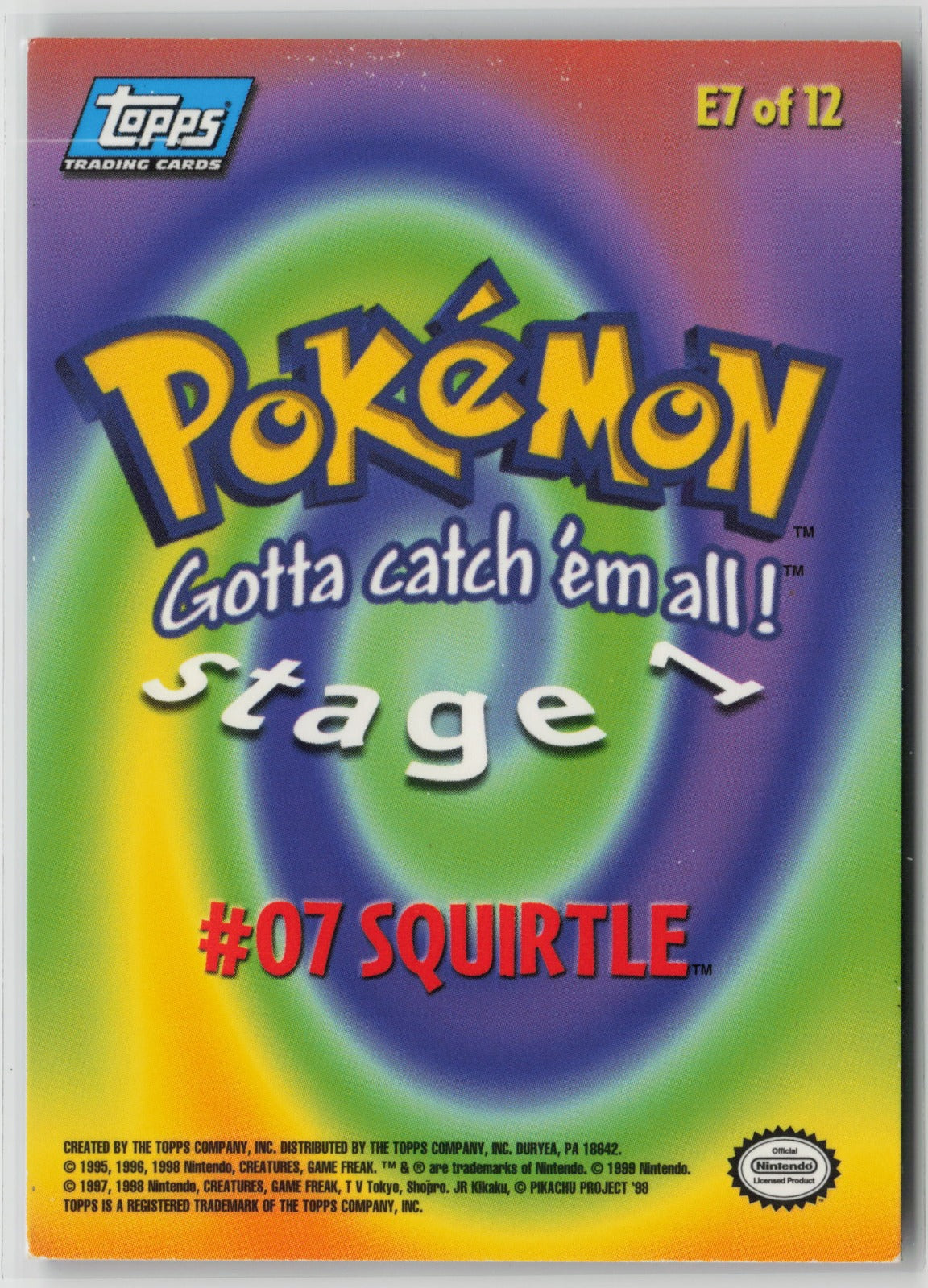 Topps #07 Squirtle 1999 The First Movie E7 of 12 LP (Back)