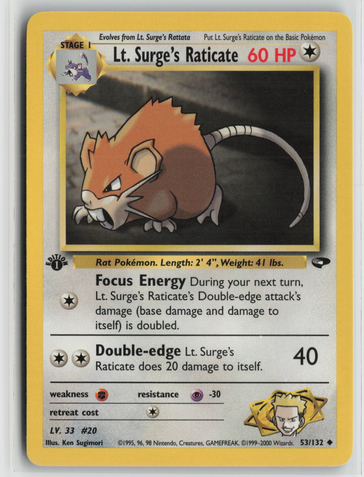 Lt. Surge's Raticate Uncommon 1st Edition G2 053/132 NM