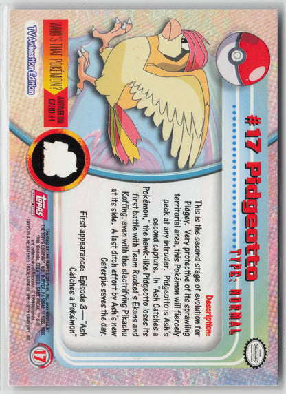 Pidgeotto #17 Topps TV Animation Series 1999 Non-Holo NM (Back)