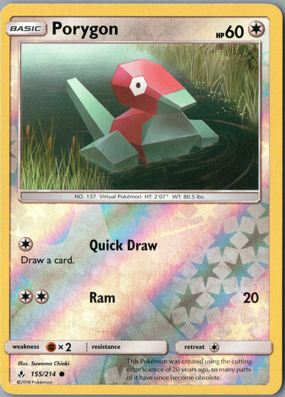 Porygon (155) Common Reverse Holo SM10 155/214 NM
