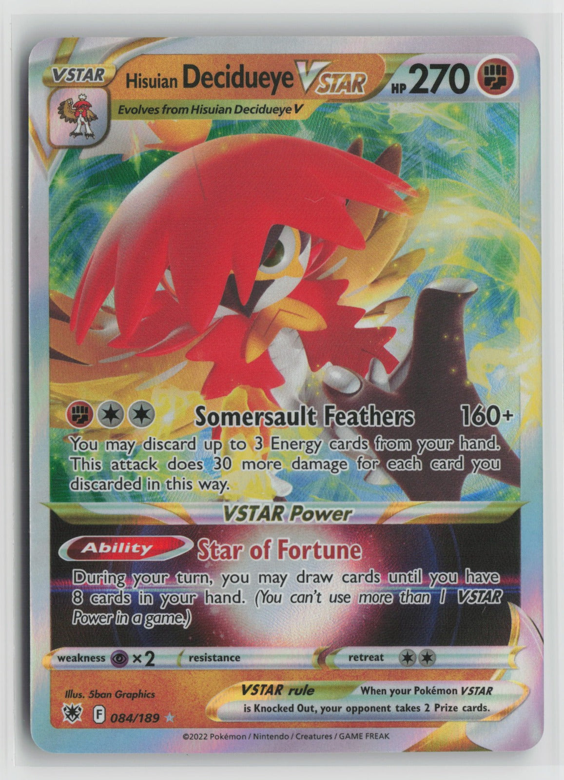 Hisuian Decidueye VSTAR Ultra Rare Holo SWSH10 084/189 NM