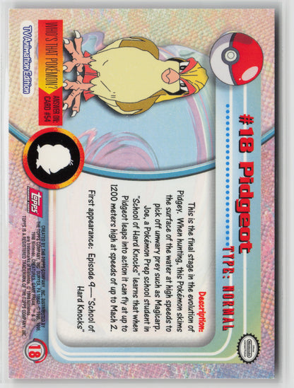 Pidgeot #18 Topps TV Animation Series 1999 Non-Holo NM (Back)