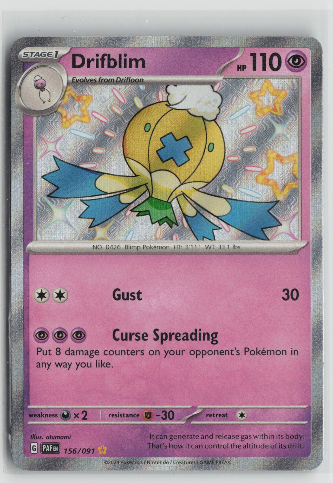 Drifblim Shiny Rare Holo PAF 156/091 NM