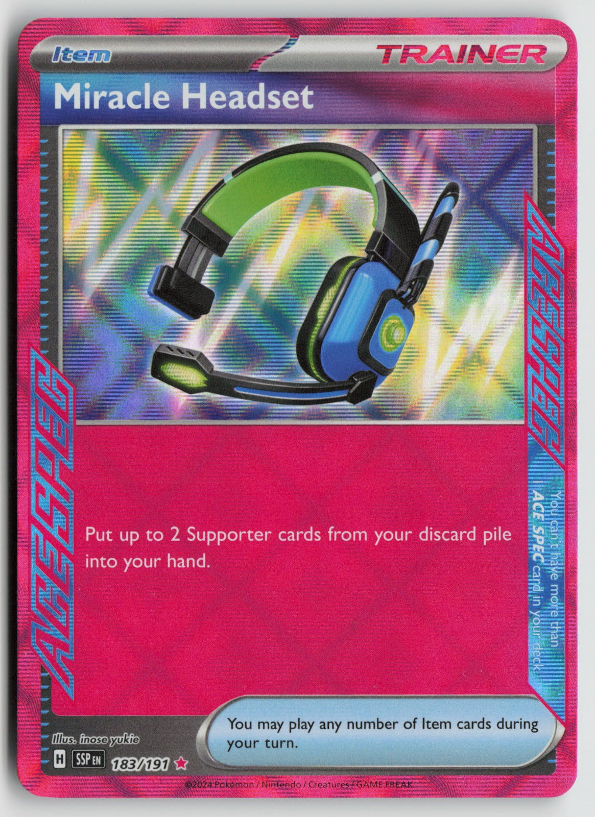 Miracle Headset ACE SPEC Rare Holo SSP 183/191 NM