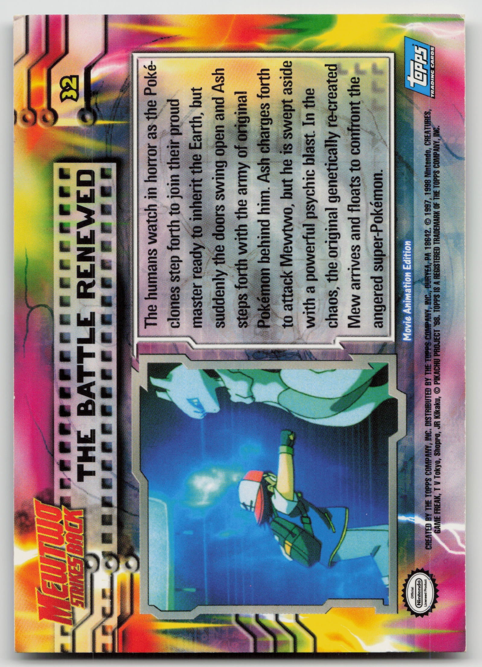 The Battle Renewed #32 Mewtwo Strikes Back Topps Movie Animation Edition Non-Holo LP (Back)